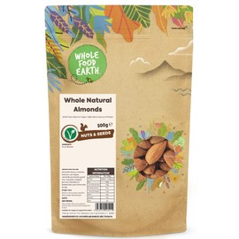 Wholefood Earth Whole Natural Almonds 500 g | GMO Free | Natural | High Fibre | Source of Protein