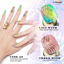 U-Shinein 3D Painting Gel with Chrome Powder, 2-in-1 Clear Nail Gel Sculpting Gel for Chrome Nail Powder, 3D Sculpting Gel No Wipe UV Gel for Gel Nail Polish 3D Carving Drawing Gel for Nail Art