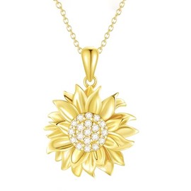 Diamond Sunflower Necklace for Women 18K Gold Plated Sterling Silver You Are My Sunshine Sunflower Pendant Jewelry Gifts for Mom Anniversary Mothers Day