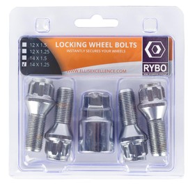RYBO Set of 4 M14 x 1.25 Tapered Alloy Wheel Locking Bolts (Chrome or Black) (Chrome, 27mm Thread Length)