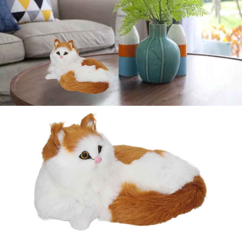 Simulation Furry Cat Figurine Home Cute Funny Synthetic Fur Cat