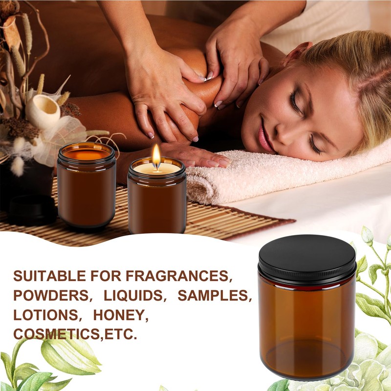 12 Pack Amber Glass Jars, 8 Oz Thick Amber Round