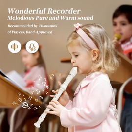 Soprano Recorder for Kids Beginners, German Fingering, C Key, 3 Piece with Cleaning Rod, Bag, Fingering Chart (White)â€¦