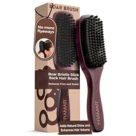 FRAMAR Slick Back Hair Brush Women – Boar Bristle Hair Brush, Slick Back Brush, Boar Bristle Brush, Smoothing Brush, Reduces Frizz and Static, Adds Natural Shine – Brown Velvet