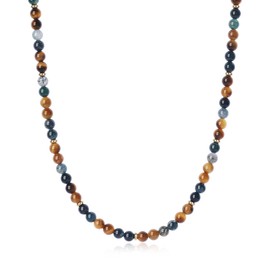 GAVU Crystal Pearl Necklace Made of Tiger's Eye Moss Agate Surfer Necklace for Men, Stone, Tigers Eye moss agate