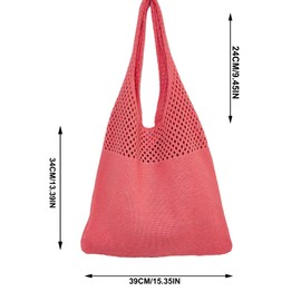 RICHFEG Crochet Tote Bag Summer Hobo Shoulder Bag Foldable and Lightweight Beach Knitted Women's Bag, Very Suitable for Travel (Wine Red)