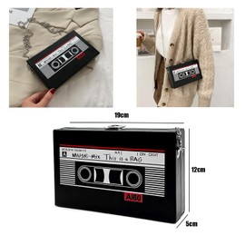 Cassette Handbag, Retro Shoulder Bag, Women's Bag, Cassette Shoulder Bag, Vintage Banquet Handbag with Chain, Slanted Shoulder Bag, Radio Handbag for 80s 90s Disco Party Decoration, NO