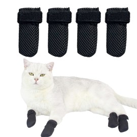 XYTAHDM Pack of 4 Adjustable Mesh Cat Shoes, Scratch Protection for Cats, Breathable Mesh Cat Paw Covers, for Bathing Pets, Cutting Nails, Check (M)