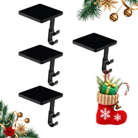 Luvenia 2 in 1 Fireplace Stocking and Garland Hanger，Christmas Ornament Hooks Weighted Metal Hanging Hooks with Non-Slip Protective Pad for Counter Tables Window Holiday Decoration(Black-4 Pack)