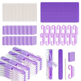 20 Sets Disposable Manicure Kit Basics 4 Piece Nail Kit for Travel,Handle Grip Brush,Mini Nail Buffer Nail File and Wood Stick for Gifts Salon Home Professional(20 Set -Purple)