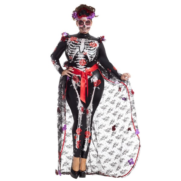 Party King Women's Plus Size Rosas Day of The Dead Costume, Black, 3X