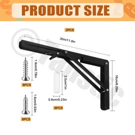 Tanstic 2-Pack 12 Inch Folding Shelf Brackets, Heavy Duty Wall Mounted Shelf Bracket, Metal Folding Shelf Bracket, Triangle Shelf Bracket for Table Bench, Max. Load 440 lb (Black)