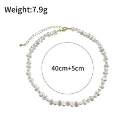 Minimalist Baroque Pearl Choker Necklace for Women Irregular White Pearl Beaded Adjustable Gold Chain Necklace Vintage Bride Bridesmaid Jewelry Gifts, Large, Faux Pearl, No Gemstone