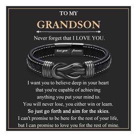EYQV Grandson Gifts, Leather Bracelet Grandson Gifts for Teenage Boys, Unique Boys Gifts for Grandson Birthday Christmas Graduation, Grandson Gifts from Grandparents