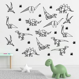 Yovkky Origami Dinosaur Wall Decals Stickers, Sketch Dino Plant Boys Toddler Baby Nursery Decor, Funny Home Decorations Kids Bedroom Playroom Art