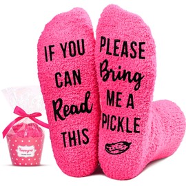 HAPPYPOP Funny Pickle Socks Women, Pink Fuzzy Cupcake Socks, Pickle Gifts For Pickle Lovers