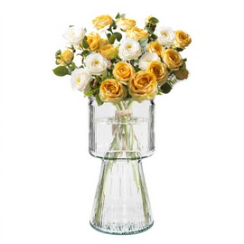 VECELO Modern Ribbed Glass Vase, Clear Flower Vase for Table Centerpiece, Modern Glass Vase for Living Room, Bedroom, Dining Table, Entryway, Office, Wedding, 7.5 Inches