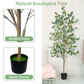 Caxchiling Faux Eucalyptus Tree 6FT, Artificial Potted Tree for Indoor Outdoor, Fake Floor Plants with Natural Wood Trunk, Home Office Living Room Bedroom Decor