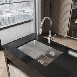 COZY Stainless Steel Kitchen Sink, 27" undermount Single Bowl in Brushed Nickel