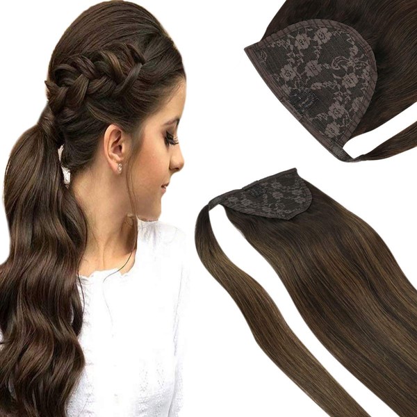 VeSunny Ponytail Human Hair Extension Dark Brown Ombre Chestnut Brown