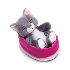 NICI NICI Kuscheltier Katze grau 12cm schlafend im Körbchen