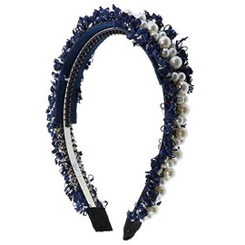 Motique Accessories White Pearl Headband with Teeth for Girls - Navy