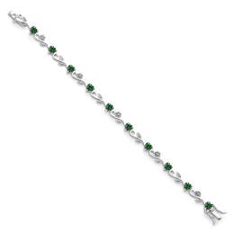 Gem Stone King 925 Sterling Silver Heart Shape Green Nano Emerald and White Lab Grown Diamond Greek Vine Flower Tennis Bracelet For Women (5.04 Cttw, 7.5 Inch)