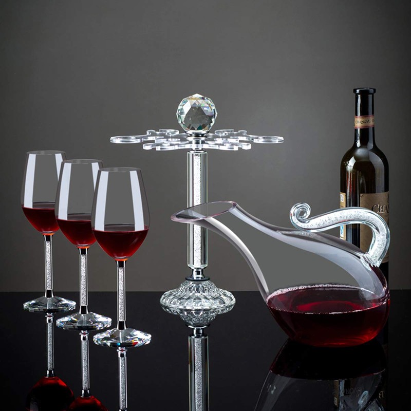 Elegant Desktop Crystal Glass Stemware Rack/Rotate 8 Wine Glass Storage