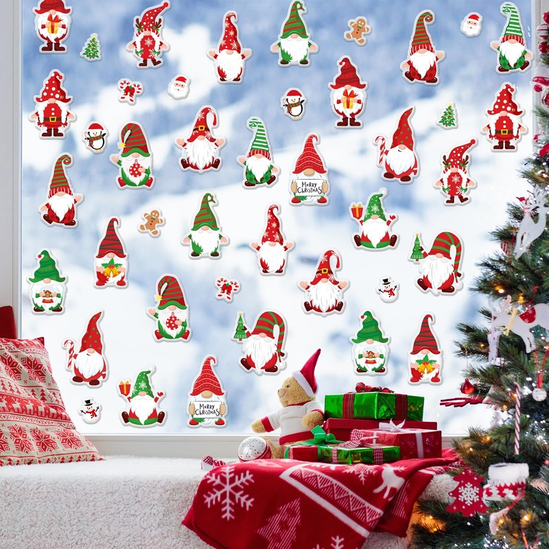 Whaline 46Pcs Christmas Thick Gel Clings Cute Xmas Gnome Design