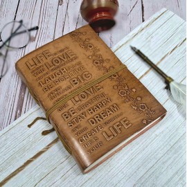 Purpledip Leather Journal (Tagebuch Notizbuch) "Life Mottos", handgeschöpftes Papier in Ledereinband (11999)