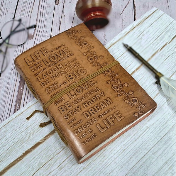 Purpledip Leather Journal (Tagebuch Notizbuch) "Life Mottos", handgeschöpftes Papier in