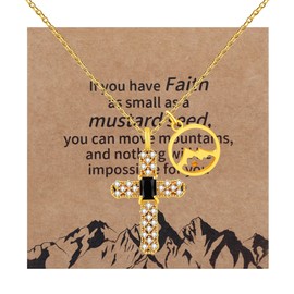 Tobestu YA4785 - Collar de cruz de circonita cúbica chapada en oro para mujeres y hombres, colgante redondo de semillas de mostaza de montaña, Latón, Circonia cúbica