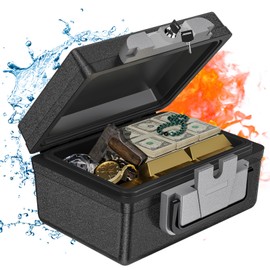 WASJOYE Fireproof Waterproof Safe Box - 0.5 Cubic Feet Fireproof Safe with Key Lock, Portable Safe Box for Home Car Business Office Outdoor Documents Money Passport Cash Jewellery Valuables Storage
