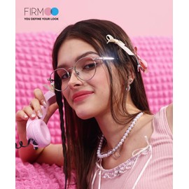 Firmoo Blue Light Filter Glasses Without Prescription Women's Bow Knot Element Round Computer Glasses Screen Glasses Metal Frame Glasses, silver