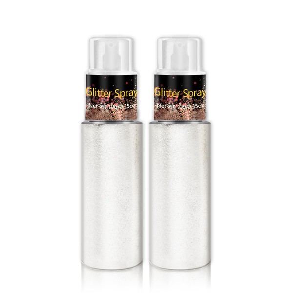IONSGAKO 2PCS White Body Hair Glitter Spray Shimmer Sparkle Powder Makeup Glitter Spray for Clothes Hair and Body Face Highlighter Festival Glitter Powder Makeup