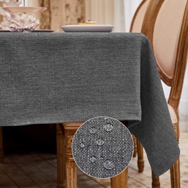 WAITER TREE Rectangular Tablecloth Faux Linen Waterproof and Wrinkle Resistant Oblong Decorative Table Cloth for Kitchen Dining Party Buffet (Grey, 120 x 160cm)