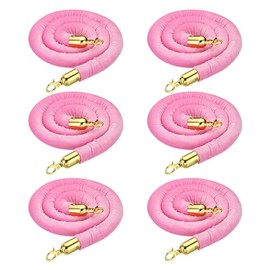 YOKIVE 6 Pcs Pink Velvet Stanchion Rope Crowd Control Barrier Rope, Manage The Crowd, Great for Hotels, Theaters, Ticket Offices (Golden, 5 Feet)