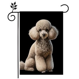 Poodle Garden Flag Black Background Flag Cute Poodle Dog Garden Flags Burlap Double Sided Yard Lawn Reusable Outdoor Decor 12.5×18 Inch