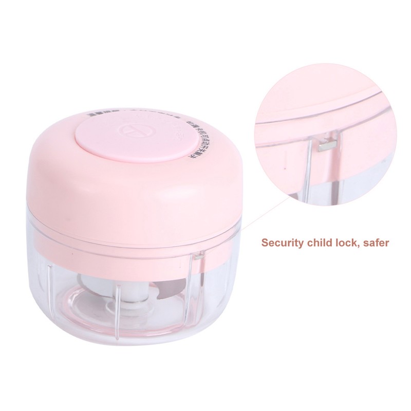100ML Pink Garlic Grater USB Charging Electric Garlic Crusher Pressing