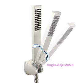 Asyas Solid Brass Brushed Nickel Hand Held Shower Sprayer Head with Adjustable Wall Connector Shower Holder and Hose Set High Pressure Square