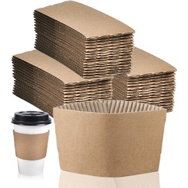 Lainrrew 120 Pcs Kraft Coffee Cup Sleeves, Disposable Corrugated Cardboard Paper Jacket for Hot and Cold Drinks, Heat Insulation & Hand Protection, Fits 12 oz - 24oz Cups