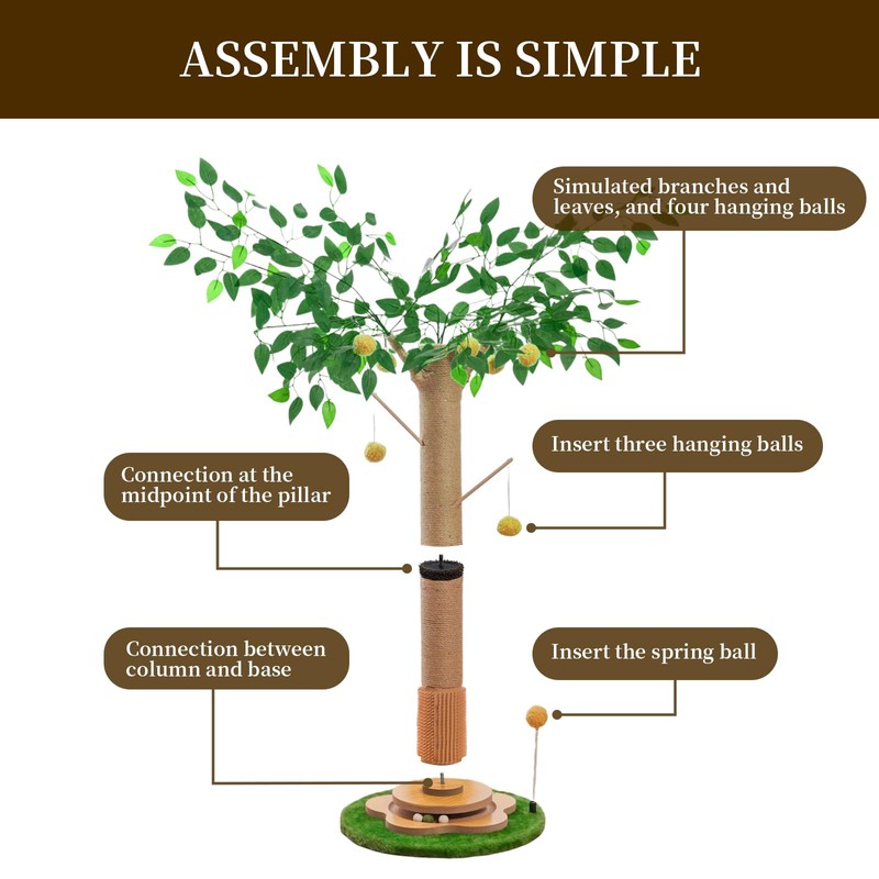 45 Inch Tall Cat Scratching Post, Natural Sisal Cat Scratcher