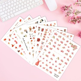 Flower Nail Stickers for Nail Art Stickers 8 Sheets 3D Self-Adhesive Nail Decals Spring Summer Floral Nail Art Design Nail Supplies Nails Accessories for Women Girls Nails Manicure DIY Decoration
