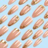 24Pcs Gold French Tip Press on Nails Medium Almond Fake