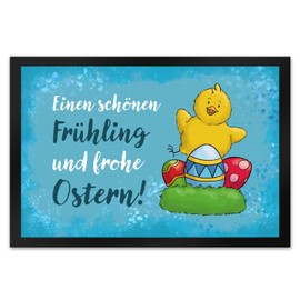 speecheese Beautiful Spring and Frohe Easter Doormat XL in 40 x 60 cm with Saying and Chicks as a Decoration for Spring and Easter Time for People Who Choose Colourful Eggs and the Easter Bunnies
