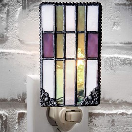 Decorative Night Light Accent Lite Wall Plug in Nightlight Bedroom Bathroom Nursery Kitchen Purple Green Stained Glass Mission Home Décor J Devlin NTL 170
