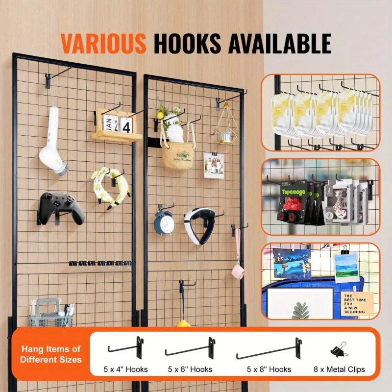 2 Packs Wire Gridwall Display Racks 67x24 Extra Clips Hooks