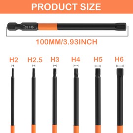 JONMON Magnetic Hex Allen Wrench Screwdriver Bits Set - H2-H6 Quick Change S2 Steel Impact Drill Bits, 1/4 Inch Shank, 3.93 Inch Length for Power and Hand Tools