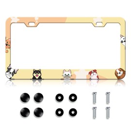 Cute Dog and Cat License Plate Frame - Funny Dogs and Cats Animal Pet License Plate Holder, Rust-Proof Auto Stainless Steel Parts License Plate Cover Decoration for Standard Us 12x6 Inch