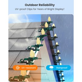 SURAIELEC C9 LED Christmas Lights with Clips, 67 FT 100 LED Outdoor Christmas Roof Lights with 100 Spring Clips, Warm White Exterior Christmas Lights for House, Gutters, Shingles, Roofline, UL Listed